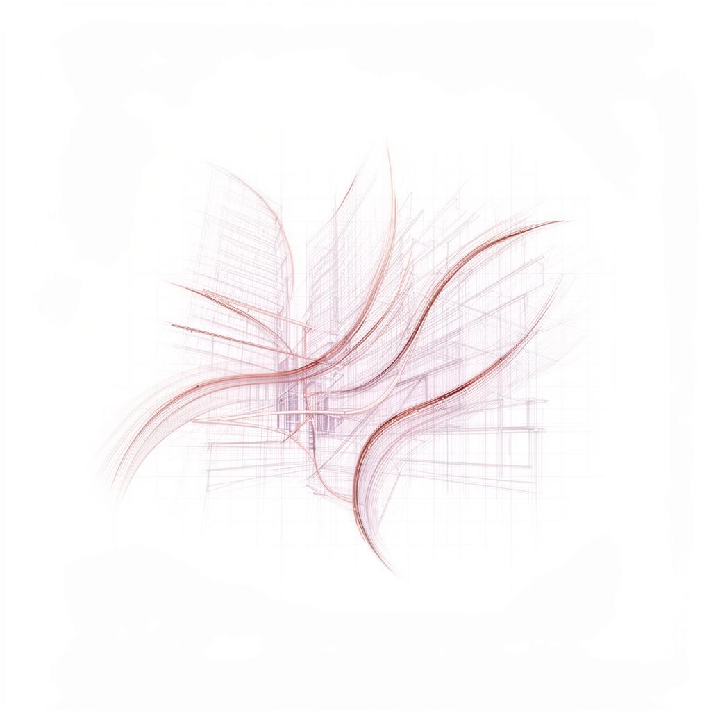 Abstract digital architecture blueprint in soft rose and lavender
